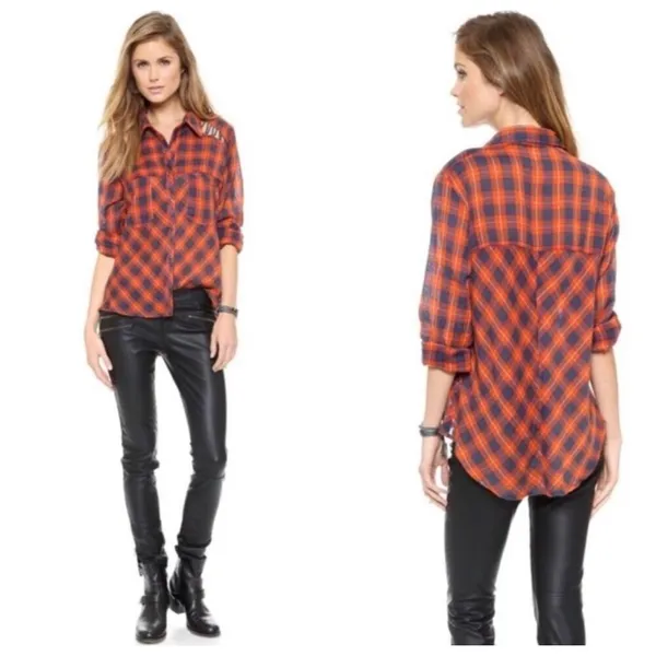 ✨Free People Gauze Plaid Flannel Sz XS T-Shirt✨ - Image 5