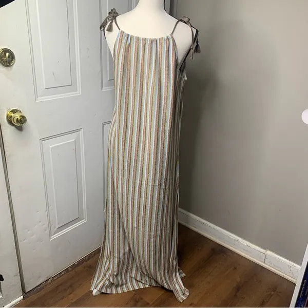 Zara striped metallic slit maxi‎ dress size small - Image 3