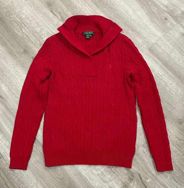 Ralph Lauren Red Cable Knit Sweater - Image 3