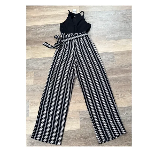 Speechless Sleeveless Jumpsuit Medium Black and Tan - Image 2