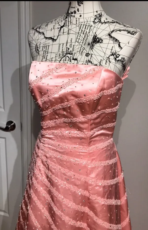 Ice & Fire Vintage Y2k Coquette Pastel Embellish Bead Line Striped A-line Formal Evening Prom Gown corset - Image 9
