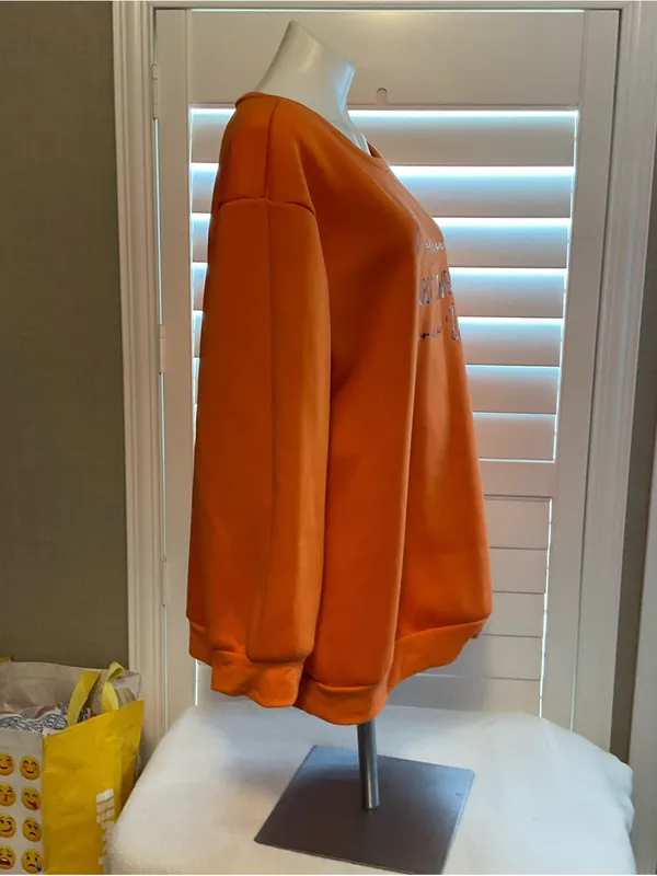 SHEIN Orange 'Coffee + Baggy Sweater Kinda Day' Crewneck Sweatshirt - Image 3