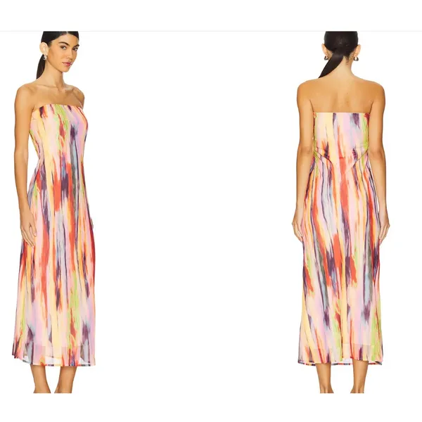 SNDYS St Barts Maxi Dress Abstract‎ Multi-Color Strapless NWT Artistic Vibrant L - Image 2