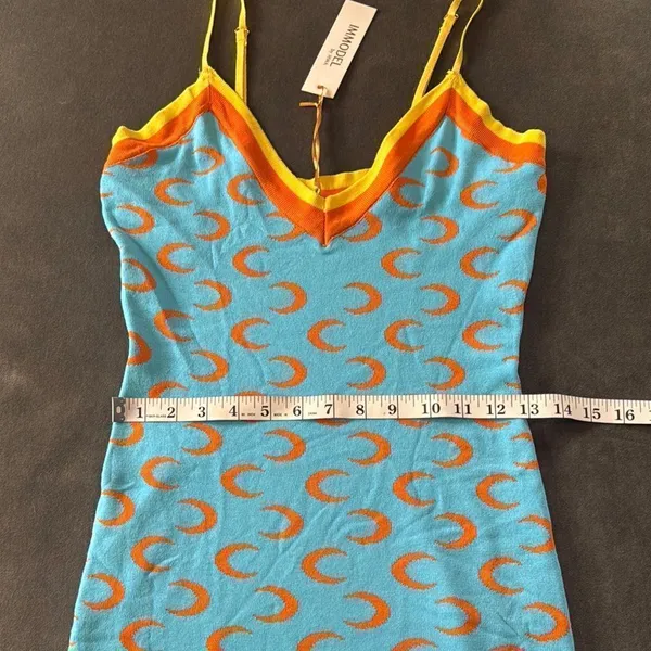Women’s Blue BodyCon Mini Dress Crescent Pattern Adjustable Straps Size M NWT - Image 7