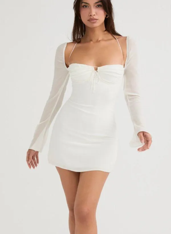 House of CB BABYDOLL IVORY CHIFFON HALTER MINI DRESS - Image 6