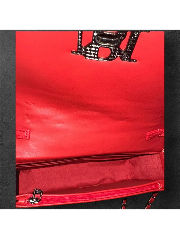 Badgley Mischka Red Quilted Leather Chain Shoulder Bag NWT - Image 4