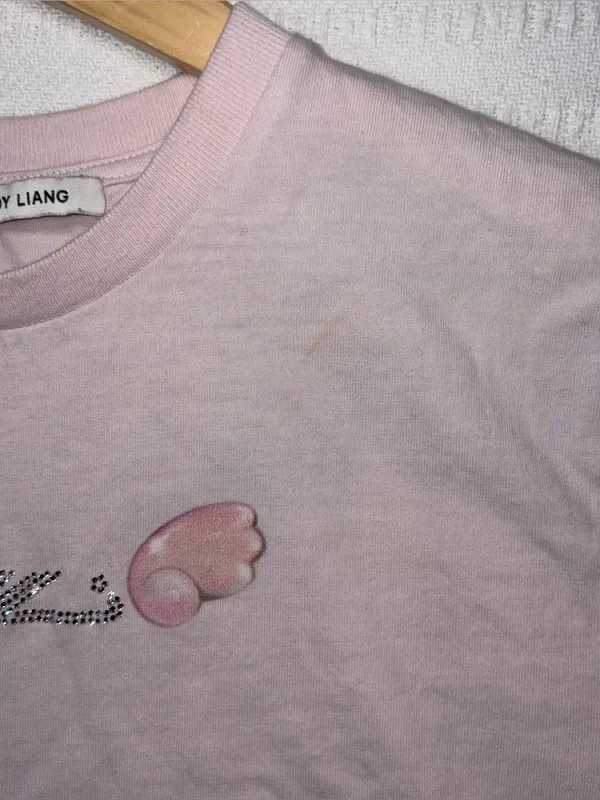 Sandy Liang Womens Y2K Crop Logo Baby Cotton Tee Size S Rhinestones Designe - Image 10