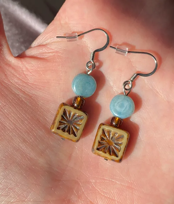 Handmade quality Czech glass beads chic fairy boho vintage retro style dangle earrings🌿✨ - Image 5