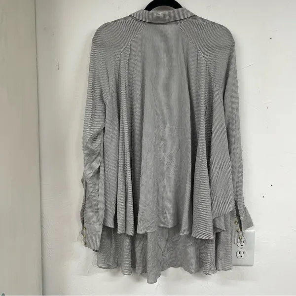 Free People Grey & White Striped Ruffled Tiered Long Sleeve Blouse Womens S Top - Image 8