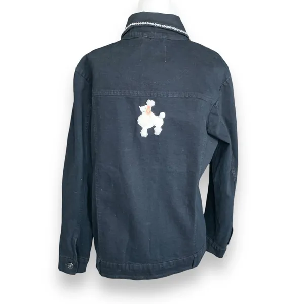 Vintage Y2K Quacker Factory Black Denim Jacket‎ White Poodle Embroidered Dog - Image 5