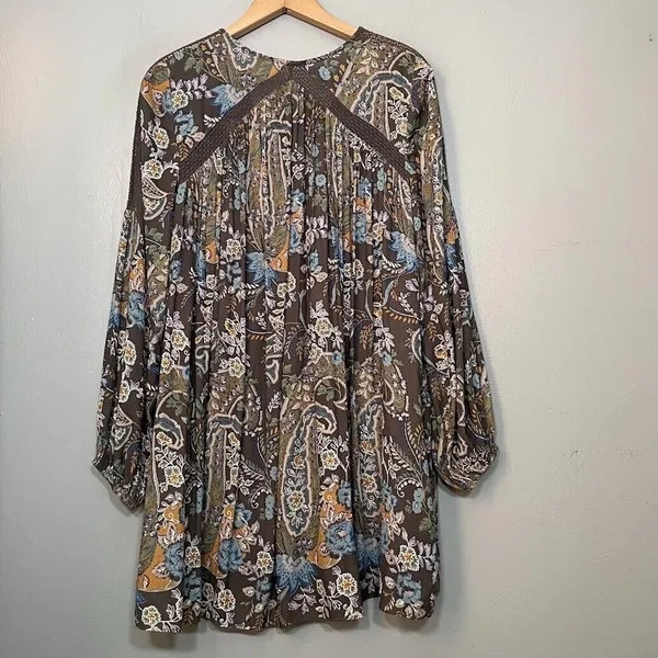 Free People Babydoll Dress Size Small Paisley Peasant Boho Mini Lace Up Fairy - Image 7