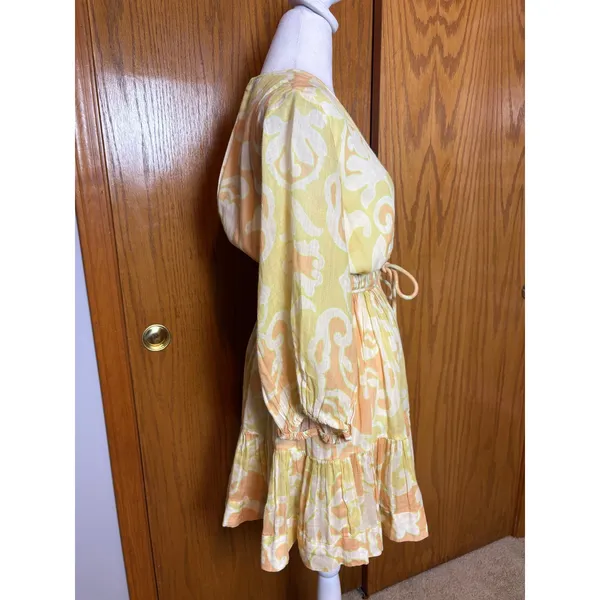 Alexis Capri Yellow Orange Abstract V-Neck Mini Dress $598 flowy coquette XS - Image 9