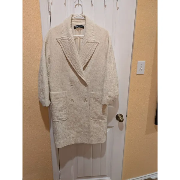 Zara Soft Cream Ladies Double Breasted Coat Size XS - Image 3