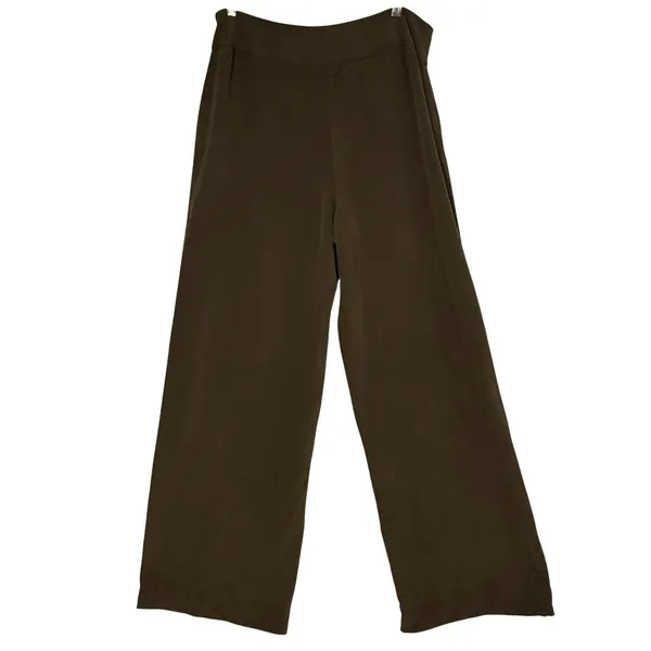 VTG Jones NY 16 Silk Wide Leg Trousers Brown High Rise Career Work Professional - Image 2