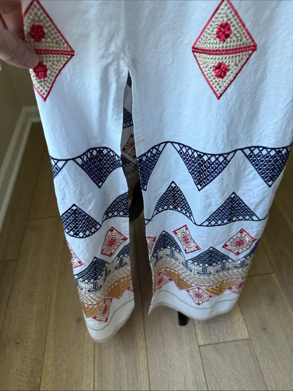 Embroidered Halter Maxi Dress White Size M - Image 5