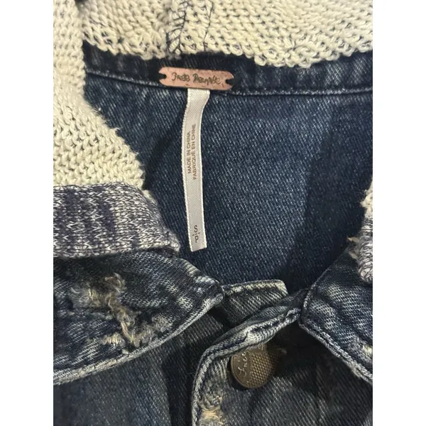 Free‎ People Throwback Hooded Denim & Knit Jacket Size Small Jean Anthracite - Image 3
