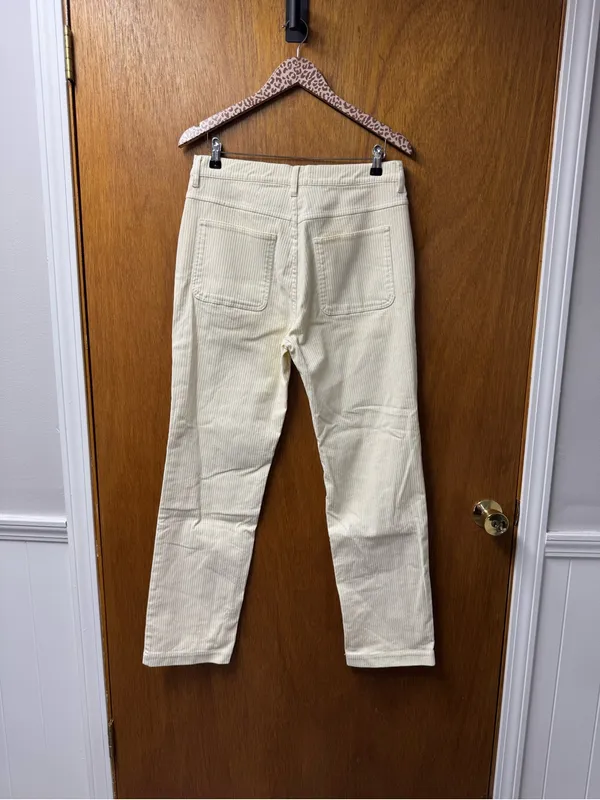 Madhappy Alumni Corduroy Pants Straight Leg Collegiate Embroidered 32 Cream NEW - Image 13