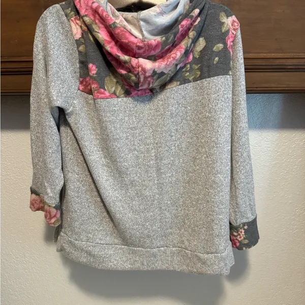 Floral Gray Women's Hoodie Size XXL - Image 2