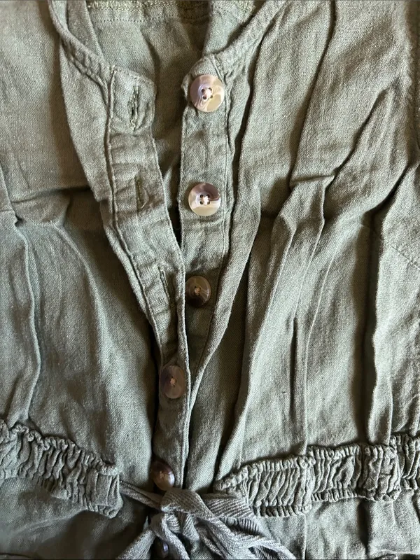 dip Olive Green Sleeveless Linen Jumpsuit - Image 3