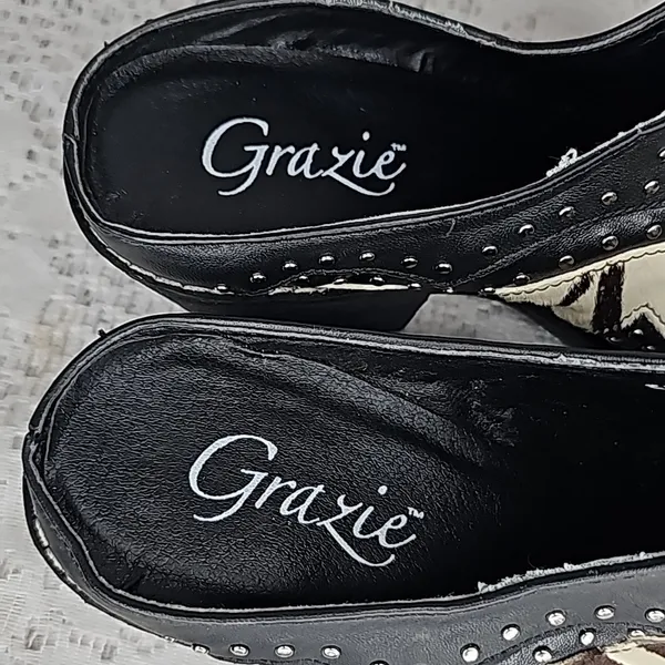Grazie Maverick zebra pony hair western cowgirl studded slip on clog mules 7.5 - Image 3
