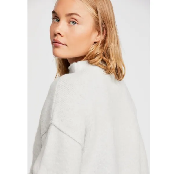Free People Lost in A Forest Sweater Heather Light Gray Cropped Mock Neck XS - Image 3