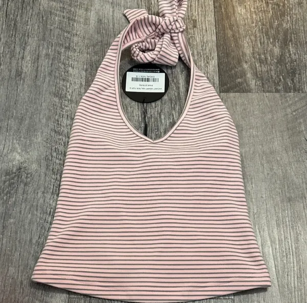 White Fox Boutique Pink Striped Vacant Heart Halter Top Mini Skirt Matching Set - Image 2