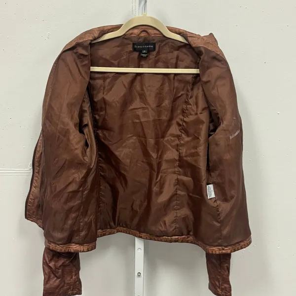 Bagatelle Womens Faux Leather Moto Biker Jacket Brown XL Banded Collar Full Zip - Image 3