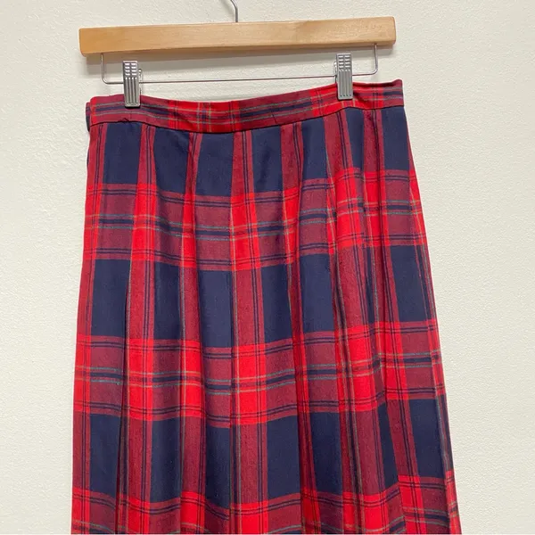 Vintage Talbots Tartan Pleated Midi Skirt Women Sz 10 P Blue Red Y2K Linen Blend - Image 8
