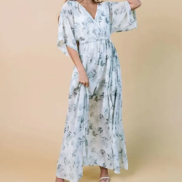 Baltic Born Kia Kimono Maxi Dress Sz M Floral Print Sheer Layered - Image 10