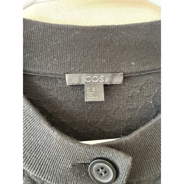 Cos Knit Cardigan Jacket Women's XS Black Waffle Textured Cotton Nylon XS - Image 5