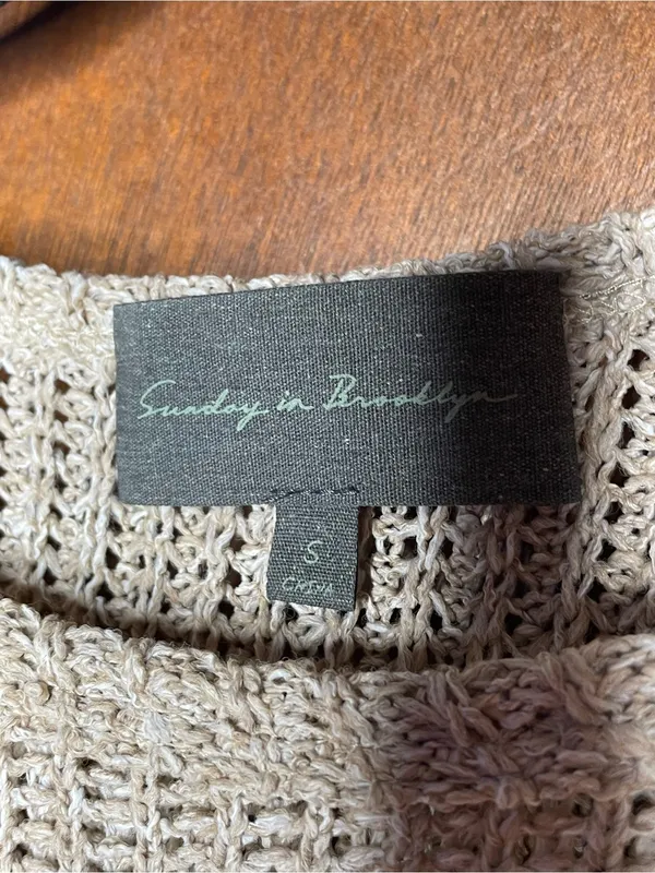 Anthropologie Sunday in Brooklyn Khaki Knit Sweater Small Puff Sleeve Neutral - Image 4