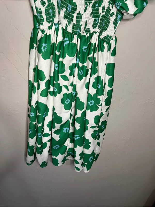 Altar’d State Cream Green‎ Floral Puff Sleeve Retro Babydoll Mini Dress - Image 10