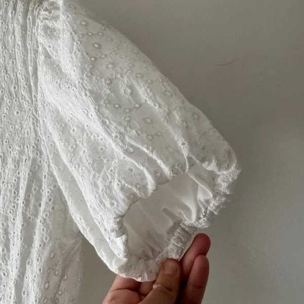 DAZY White‎ Smocked Eyelet Puff Sleeve Blouse White - Image 2