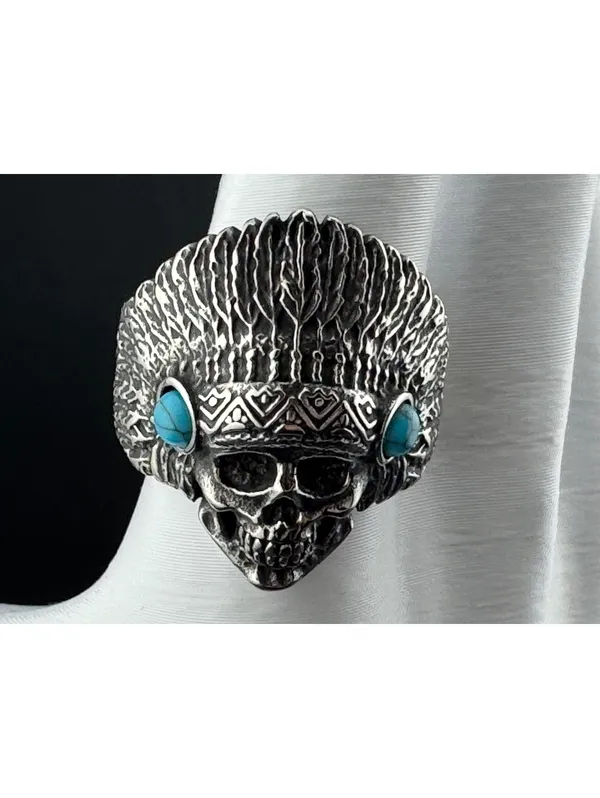 Native American Skull Men's Stainless Steel Ring Size 11 - Image 4
