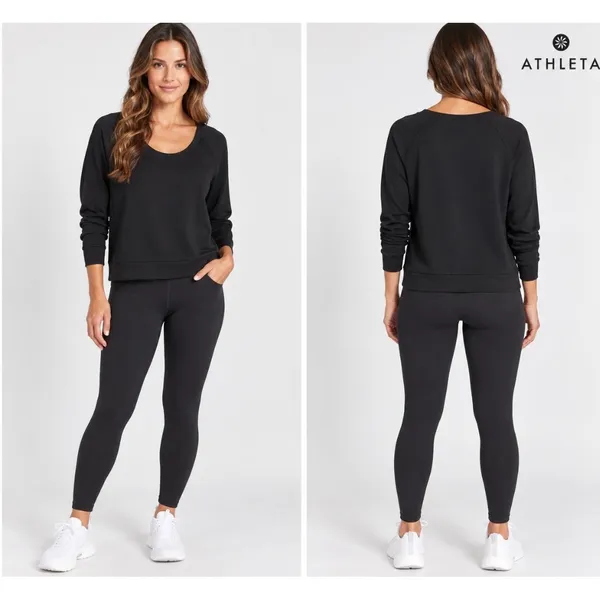 Athleta Seasoft Scoop Neck Sweatshirt Women's Small Black Pullover Modal Blend - Image 2