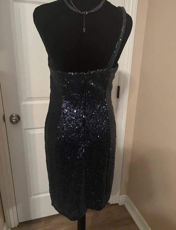 Sexy blue sequin one shoulder cocktail dress - Image 5