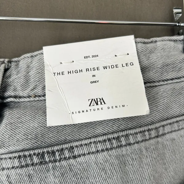 Zara Signature Denim High Rise Wide Leg Jean in Grey US Size 6 - Image 11