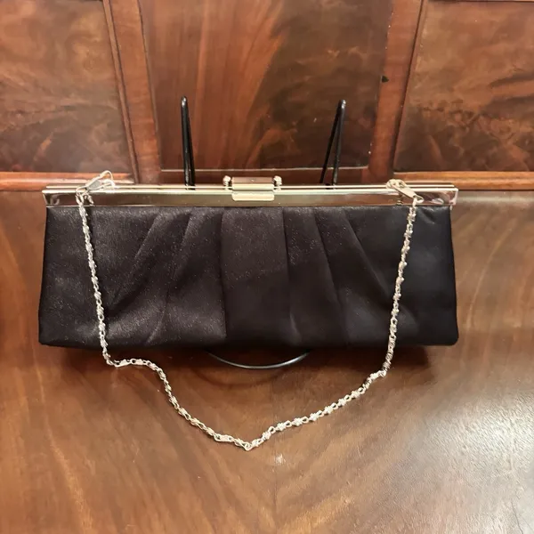 Jessica McClintock Black Satin Evening Clutch Formal Prom Wedding‎ Purse Vintage - Image 2