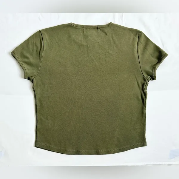 Ralph Lauren Vintage 90s Cropped Logo Pocket Tee - Olive - M - Image 5