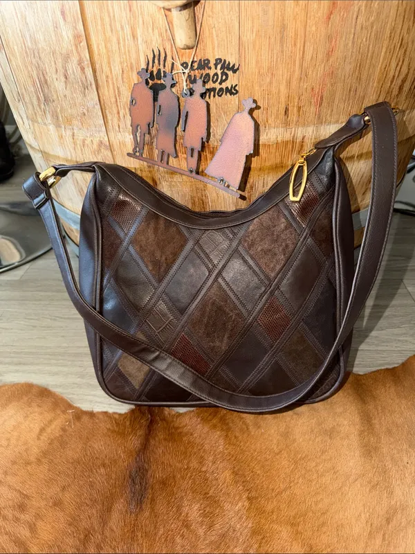 Vintage Cabin Creek Brown Patchwork Leather Shoulder Bag Western Boho Y2K Purse - Image 3