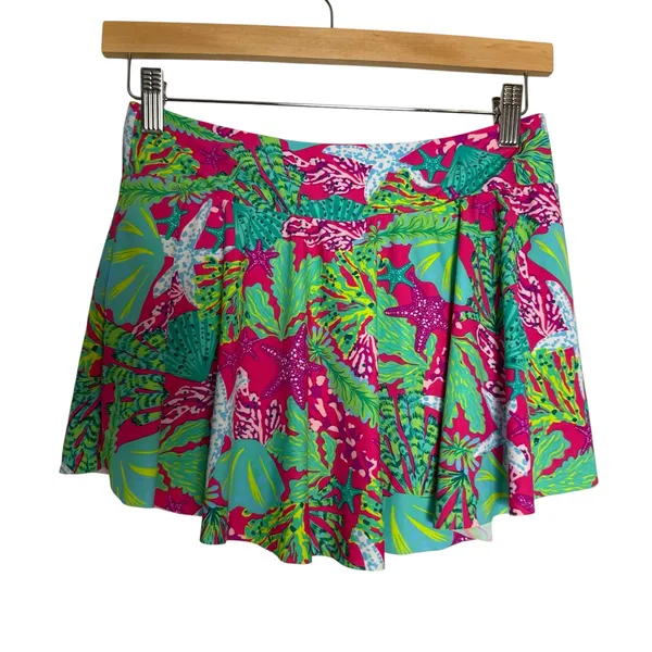 Stella Parker Pink Green Starfish Print 2 Piece Halter Swim Skirt Bikini Set M - Image 9
