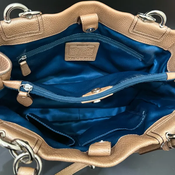 COACH F16531 Penelope Metallic Golden Beige Pebbled Leather Carryall Satchel Bag - Image 12