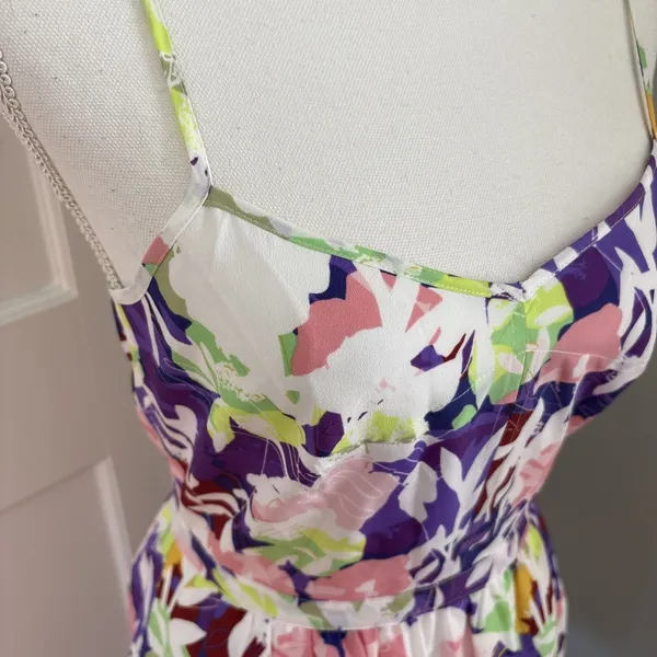 NWT J. Crew Seaside Cami Dress Size 2 White Purple Abstract Floral Casual - Image 2