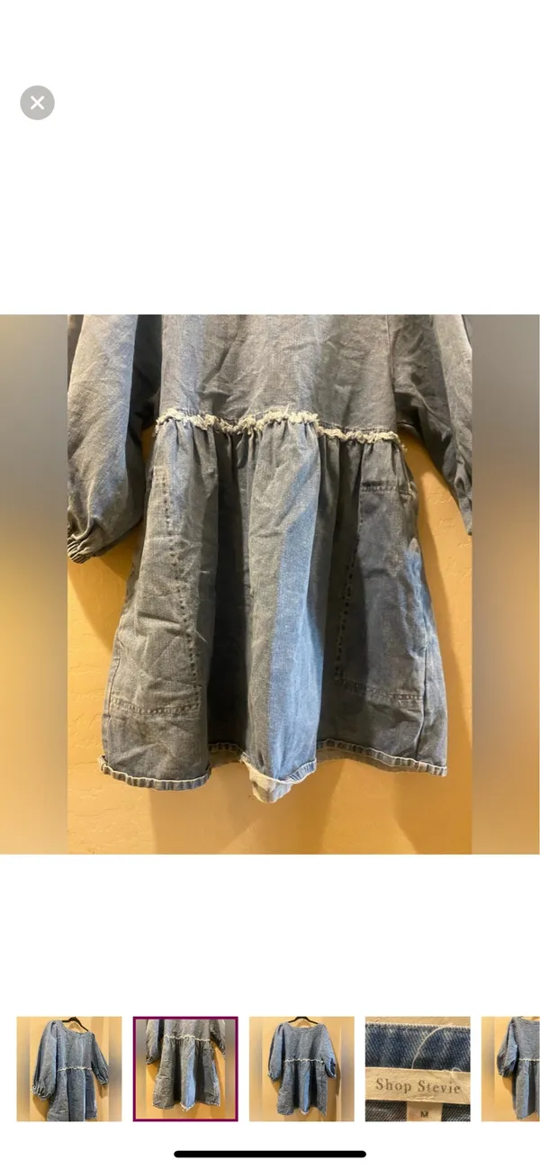 Shop Stevie | Long Sleeve Denim Puff Sleeve Distressed Dress - Image 3