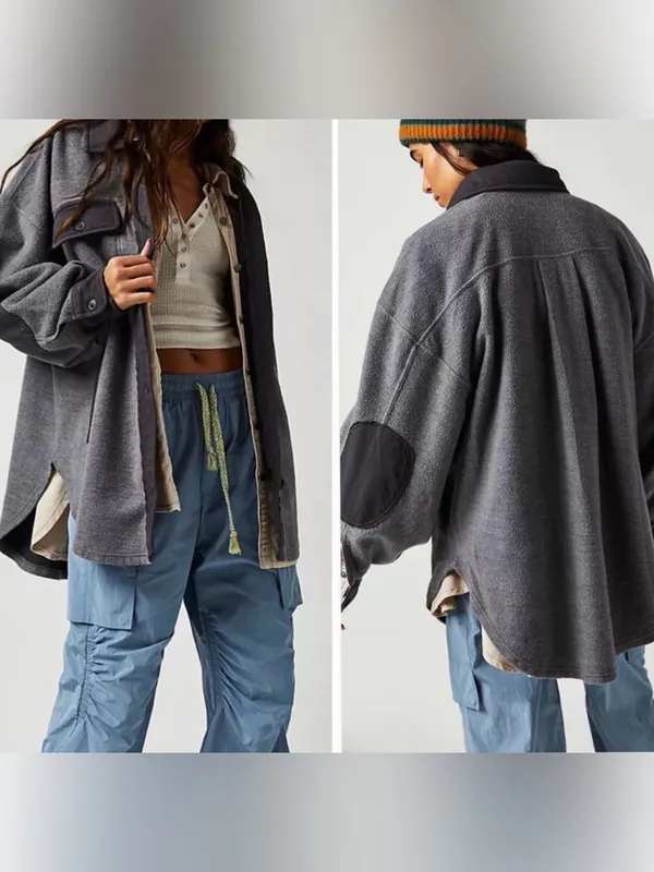 Free People Ruby Distressed Oversized Jacket Gray Large - Image 2