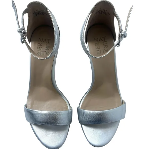 Naturalizer Vera Silver Leather Block Heel Sandals Sz 6 Gala Wedding Guest Comfy - Image 4