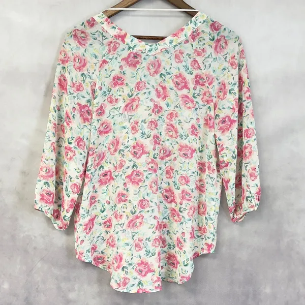 Lauren Conrad Floral‎ Blouse Women Medium Flowy Cottage Feminine Dainty Coquette - Image 2