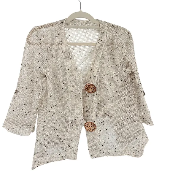 Hailey Lyn Open Weave Cardigan Womens Top Sz L Coastal Lagenlook Boho Button - Image 2