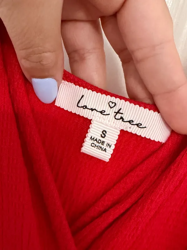 Love Tree Red Surplice Romper Size S Open Back Tie Waist Summer Vacation Boho Sexy - Image 5