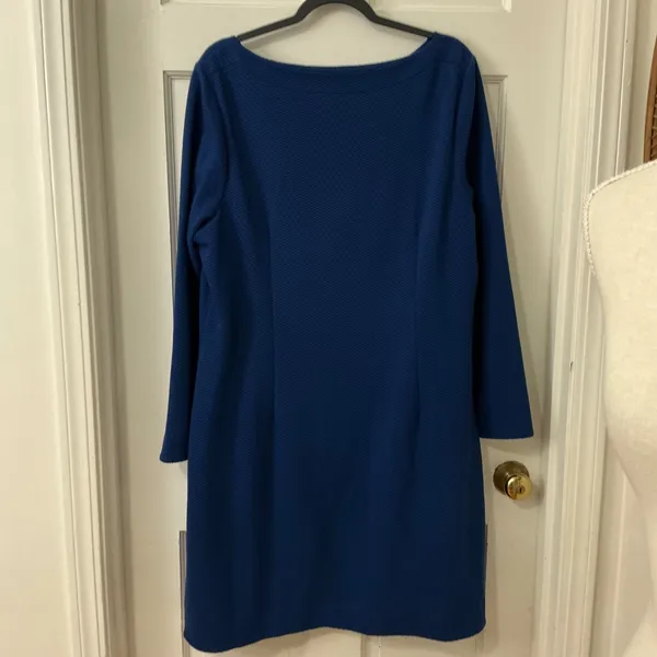 Boden Ellen Ottoman Dress 16 Blue Shift Textured Career Chic Classic Minimalist - Image 4